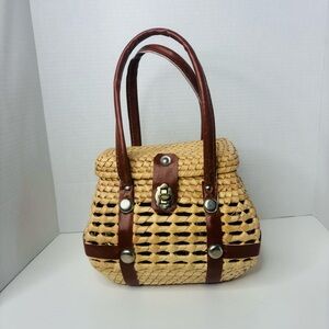 Brown and Tan Woven Handbag